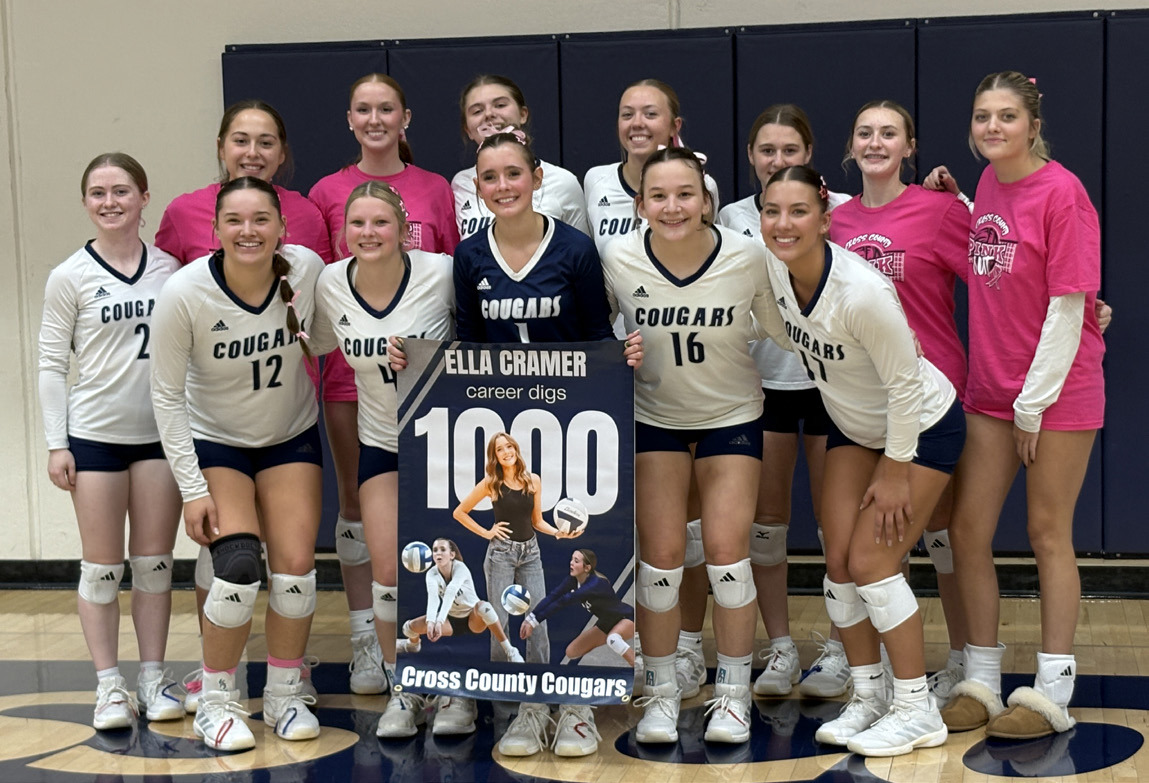 Above: Ella Cramer (senior at Cross County) got her 1000th dig on Thursday. PCN photo by Beth Sparrow. Below: Carter Eickmeier (senior at Shelby-Rising City) attained 4000 yards in his football career. Photo provided.