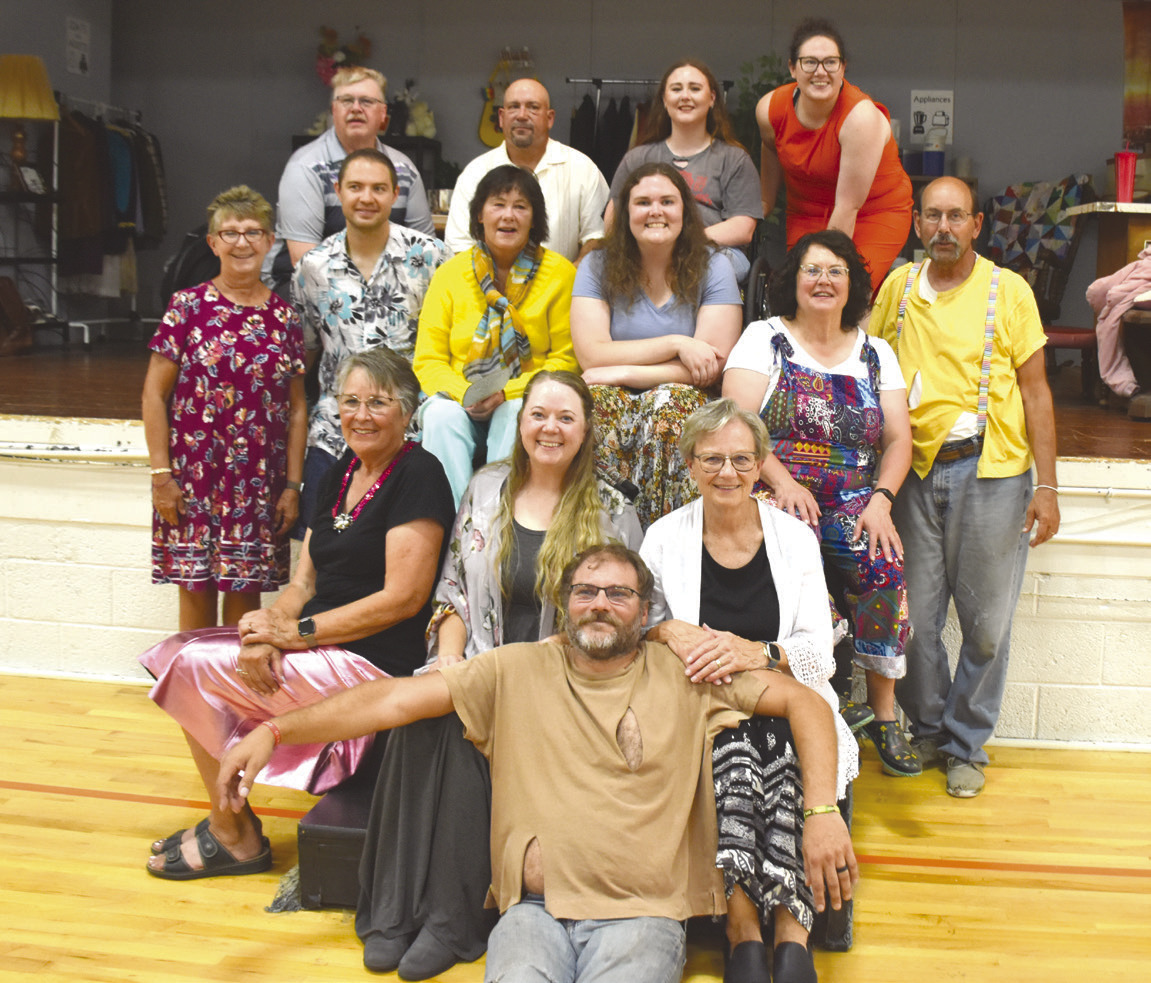 The cast and crew: (front) Blair Page, (second) Suzanne Peterson, Emily Houdersheldt and Roxanne Page, (third) Jenni Erhart, Clyde Ericson, Gail Channer, Payton DeMers-Sahling, Debbie Girard and Mark Erhart; (back) Kerry Voigt, Neil Kaup, Erika Burritt and Jordy Siegel. PCN photos by Beth Sparrow.