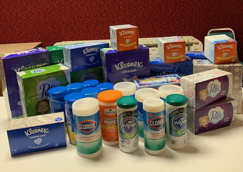 American Legion Auxiliary collected Kleenex and antibacterial wipes to give to Osceola Public Schools for our Ten for Education program. Photo provided.