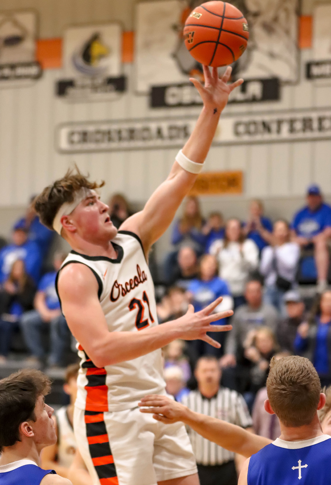 Senior Kale Gustafson goes up for the shot against HSF. PCN photo by Blaine Winslow.