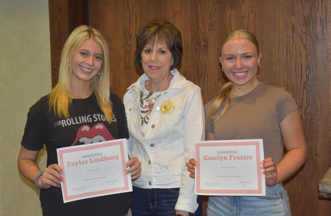 Chapter AR P.E.O. awarded two $500 to high school seniors. Pictured are Taylor Lindburg, president Lana Waller and Katie Frazier. PCN photo by Beth Sparrow. Katie also received the $2500 STAR scholarship, which only few receive. A chapter can only nominate one girl for the STAR, and it has a tough application process.