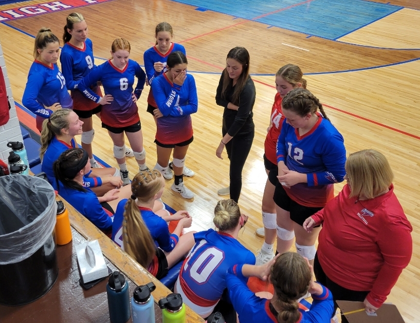 The Storm talks things over during a timeout on Thursday. PCN photo by Stephanie Carlson