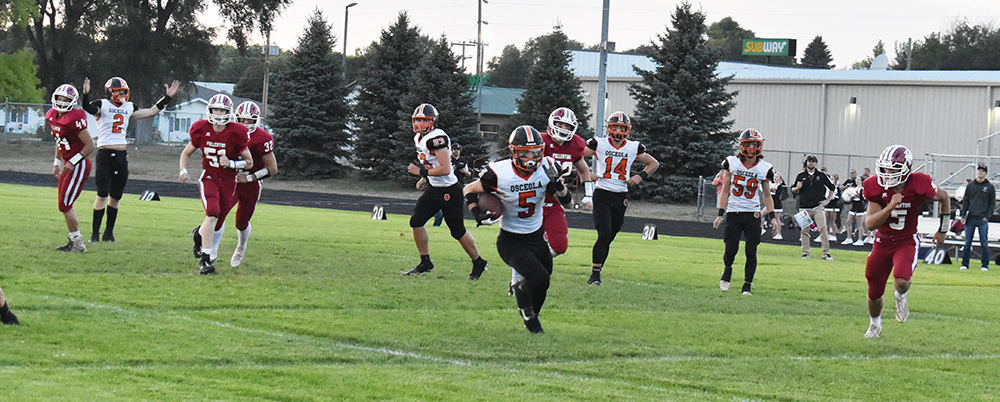 Isaiah Zelasney did not miss a beat in his first game back from shoulder surgery, rushing for 280 yards on 12 carries and finishing with five touchdowns. PCN photo by Beth Sparrow