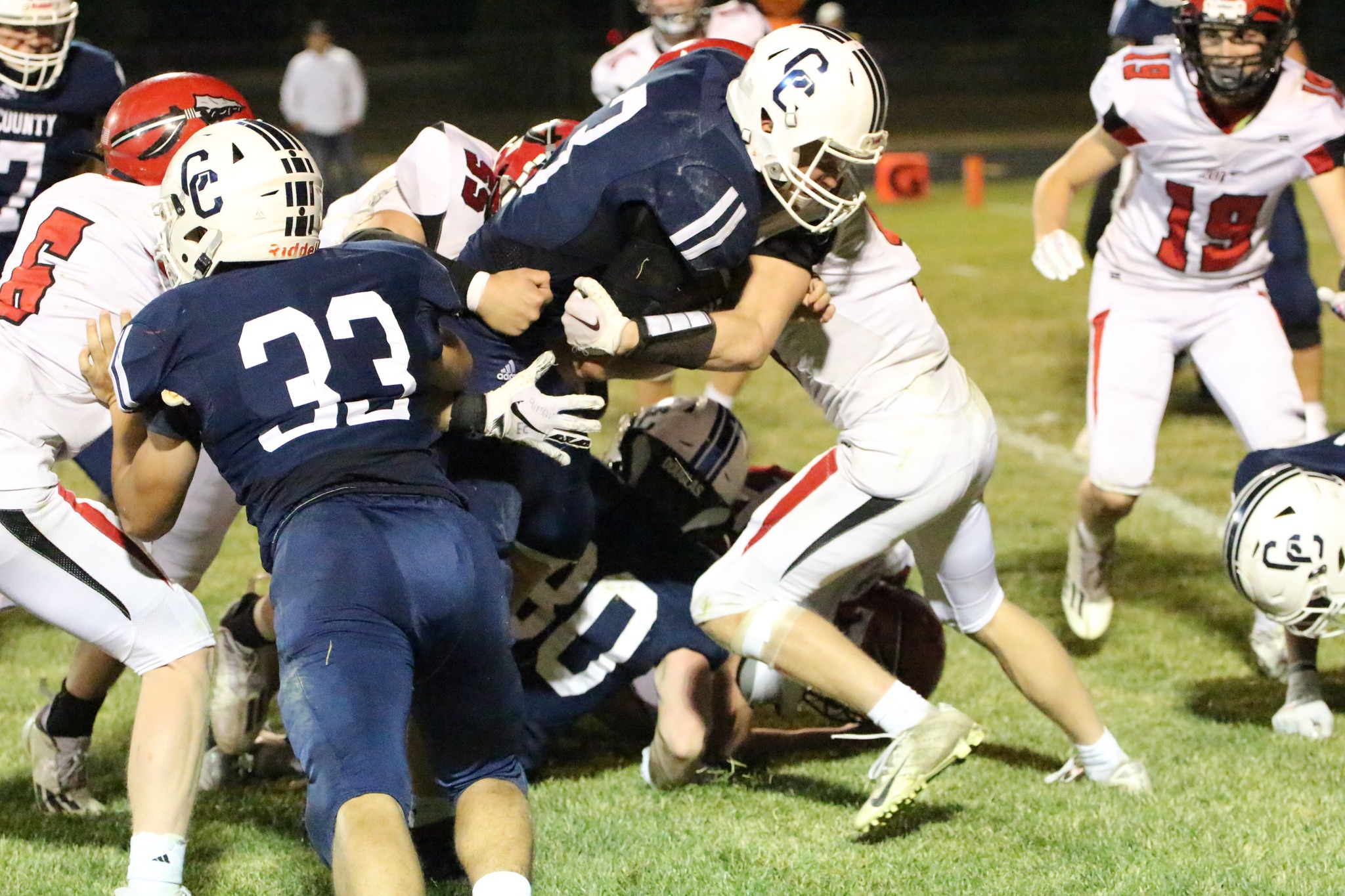 Jackson Lindburg gets stopped short of the goal line in Thursday’s 44-22 loss to Weeping Water. PCN photo by Travis Lane