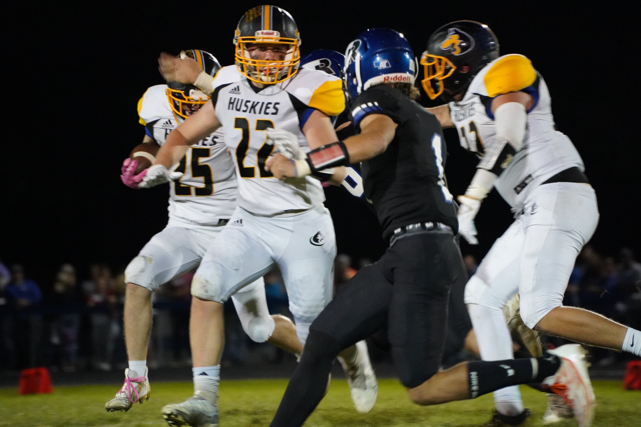 Coy Vrbka gets out in front of the run as a lead-blocker as Gabe Dutton-Mofford carries the ball for Shelby-Rising City on Friday night. PCN photo by Jen Vrbka