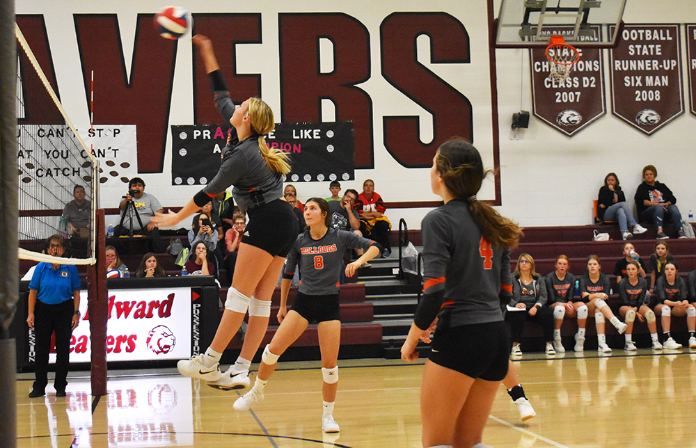 Graci Conkling goes on the attack for the Bulldogs on Thursday against St. Edwards. PCN photo by Beth Sparrow