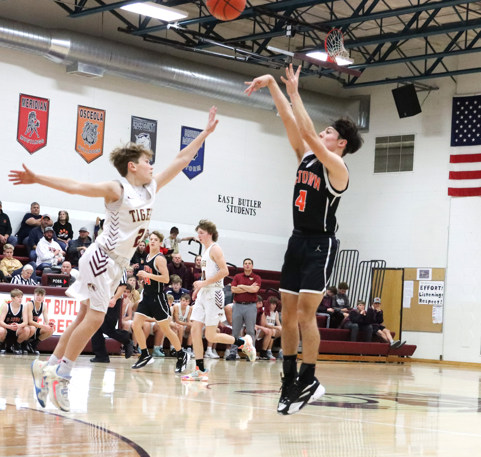 Brayden Santos hits the record breaking shot here at East Butler. PCN photo by Blaine Winslow.