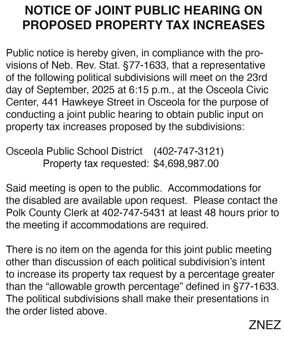 Notice of Joint Hearing