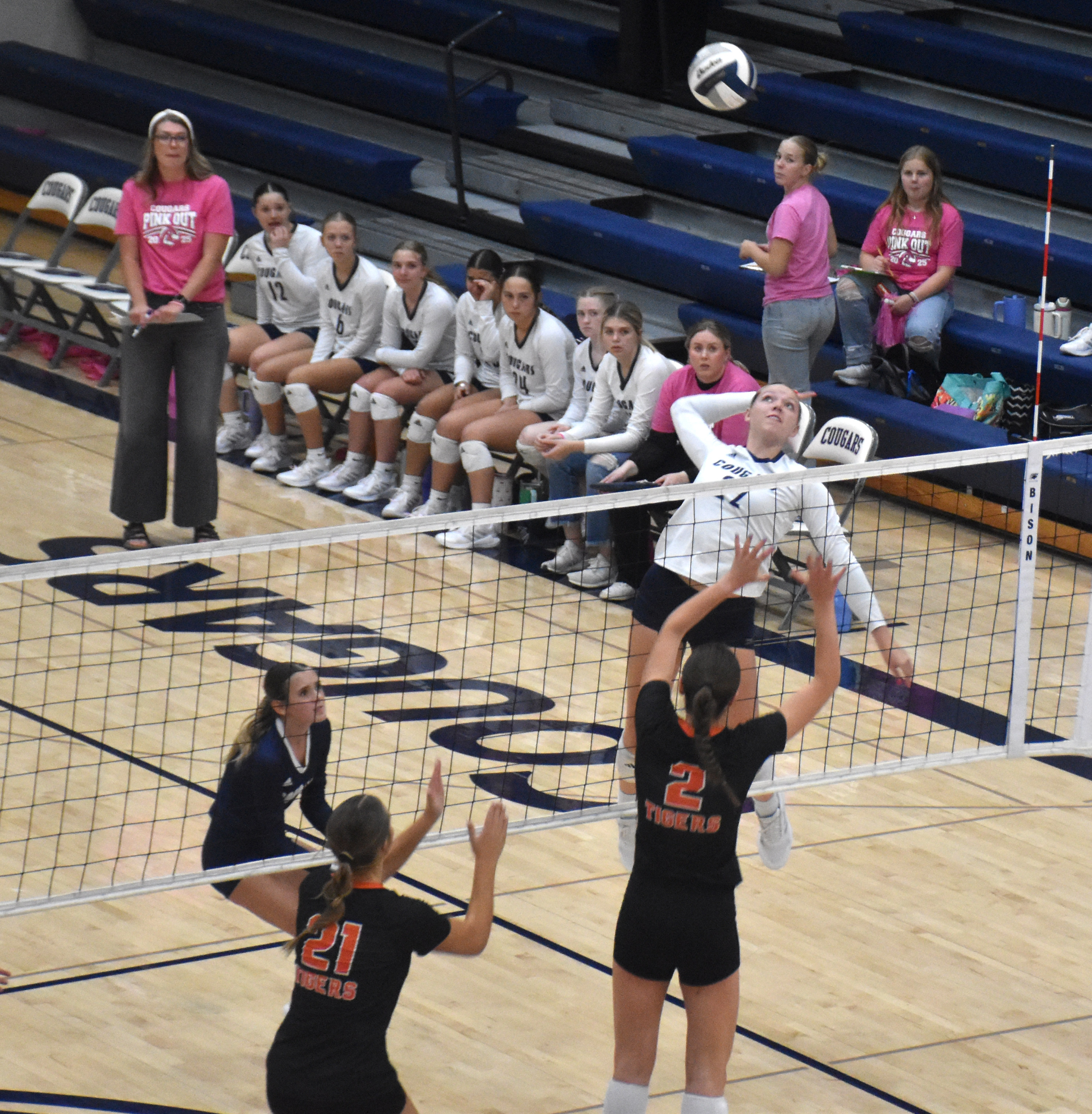 Sydney Hengelfelt goes up for one of her 27 kills against NBC.