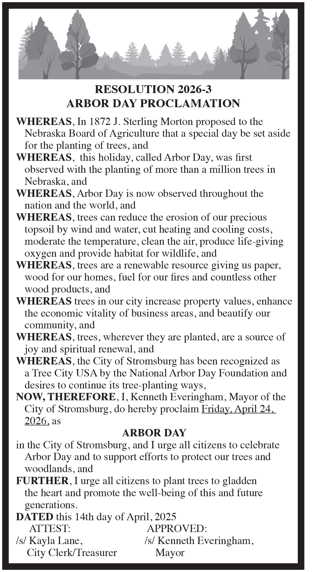 Stromsburg Arbor Day Resolution