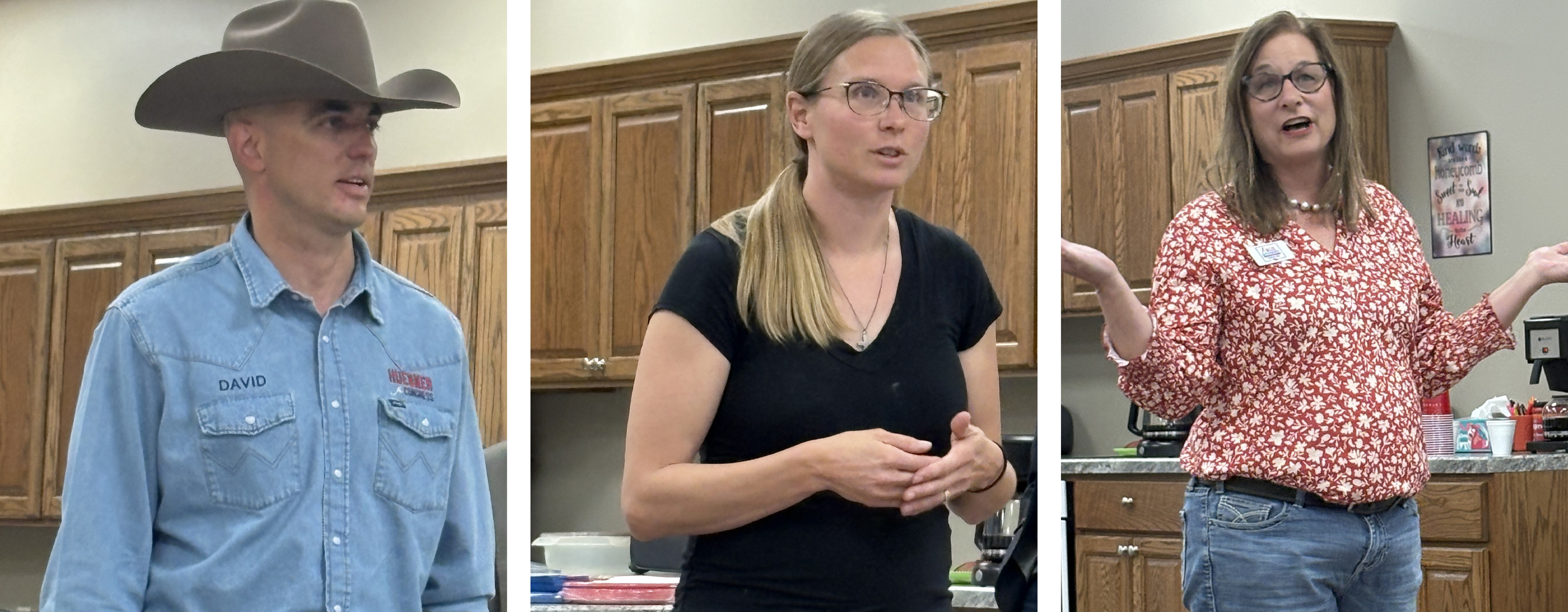 Pictured are some of the candidates who visited Polk County last Monday: David Huebner (Congress, district 3), Sheila Korth-Focken (Governor) and Angie Eberspacher (State BOE). PCN photos by Beth Sparrow
