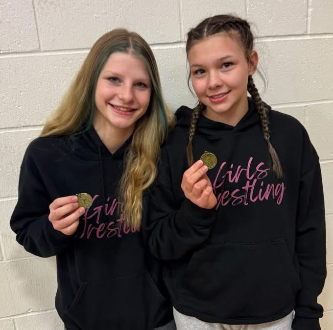 Both Kaileigh and Reagan brought home first in girls’ wrestling at Stanton. Photo provided.