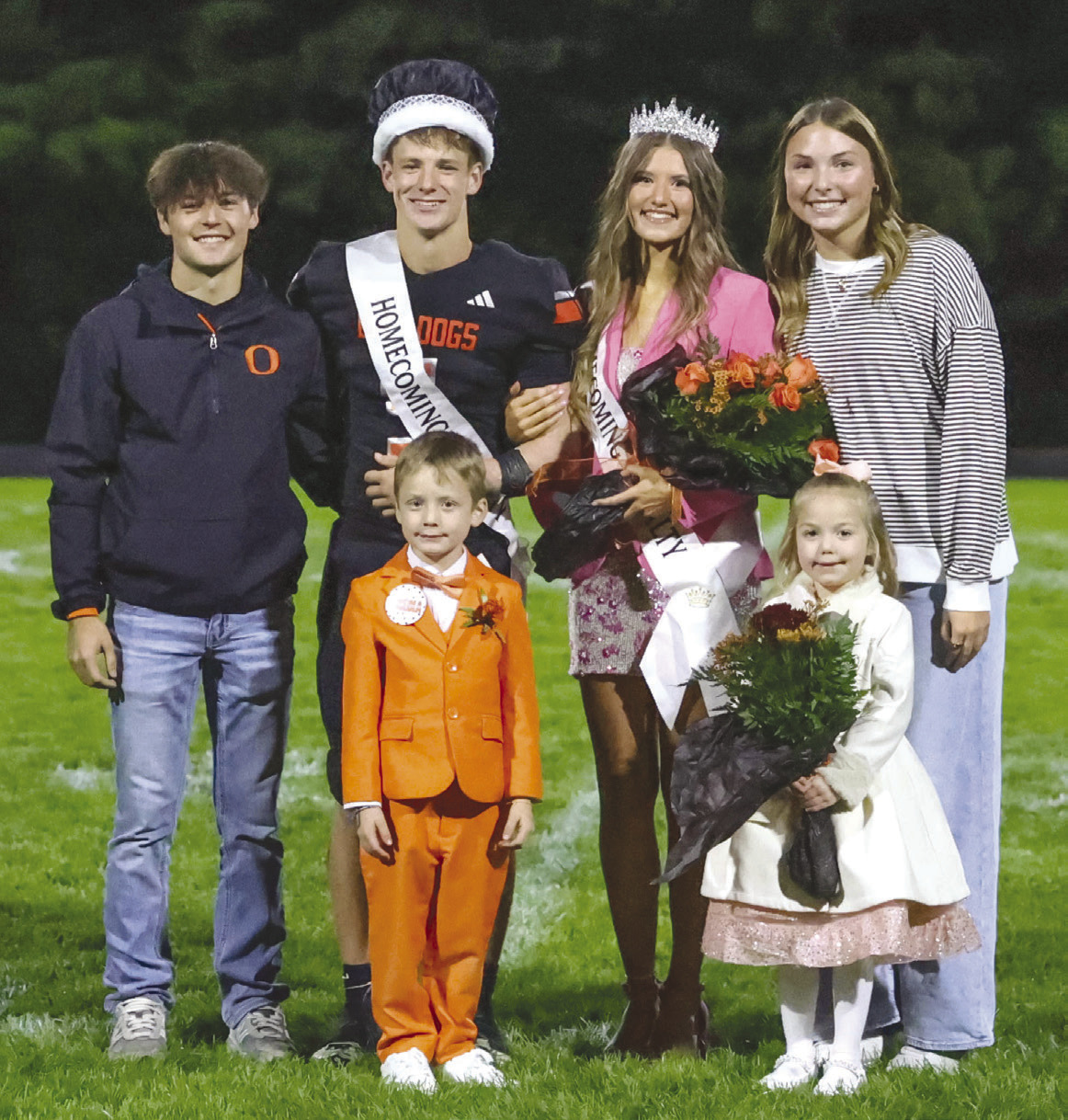 After the football game, coronation took place. Pictured are last year’s king Braydon Santos, King Brycen Kula, Queen Halle Gabel, last year’s queen Graci Conkling, and this year’s attendants Kade Watts and Kennedy Augustin. PCN photo by Blaine Winslow.