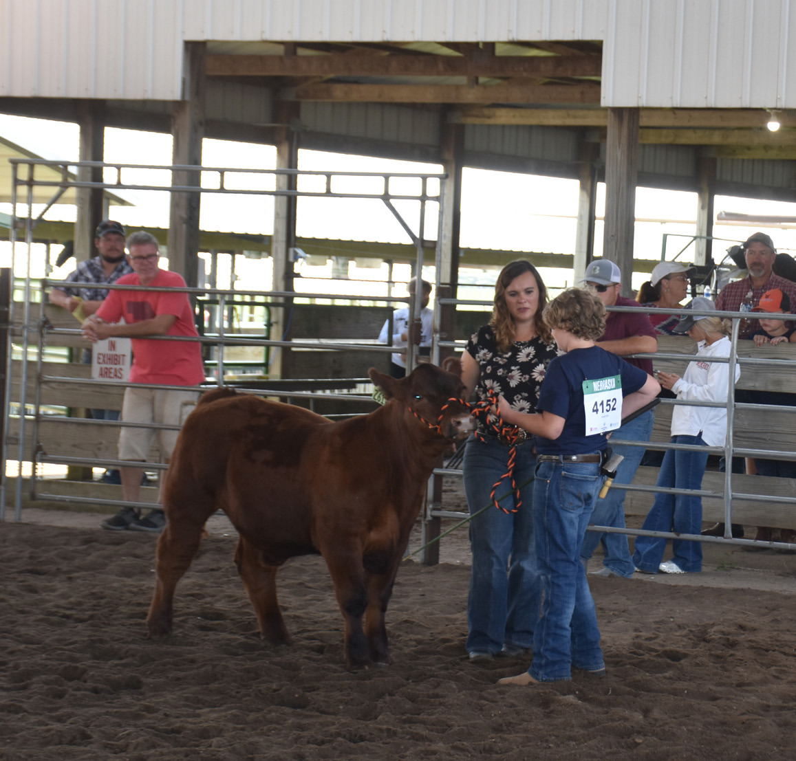 Kamdyn Udey of Osceola talks to the judge at the County Fair. PCN photo by Beth Sparrow.