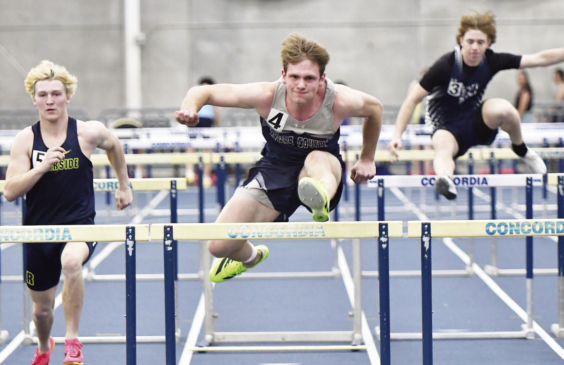 Cross County’s Cole Redden was clocked at 9.10 and finished second at the Concordia Indoor on Friday. PCN photo by Rick Holtz.