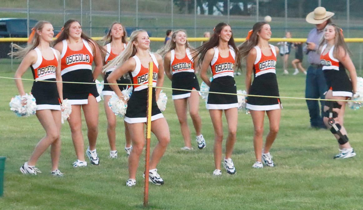 The Osceola Cheerleaders were on hand Friday night to cheer on the Bulldogs in their season football opener at Central Valley. PCN photo by Ken Kush.