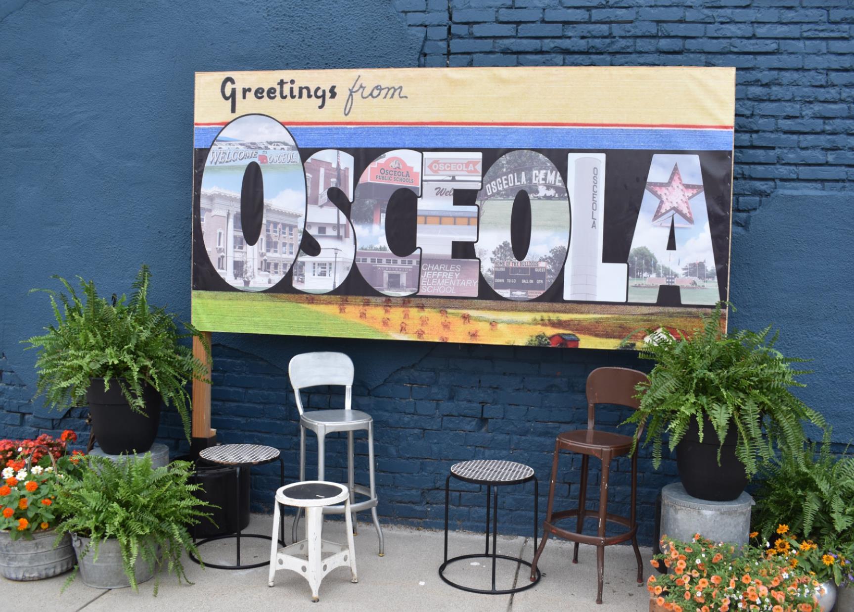 Osceola took center stage this weekend as they celebrated the city's 150th birthday. The Greetings from Osceola sign is located on the side of the coffee shop.
