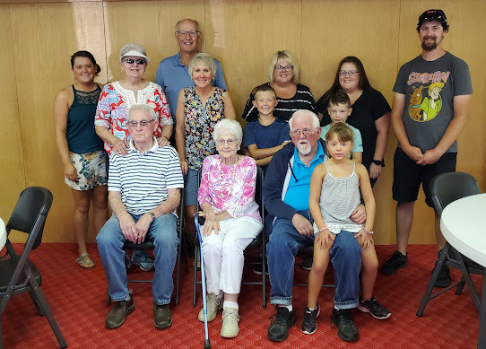 Pictured is Ramona Lux (the oldest person attending and the matriarch of the Olson Reunion, center sitting) and the youngest person Lily Stayer, Ramona’s great granddaughter from Cheyenne Wyoming. With them are Ramona’s family. Photo provided.