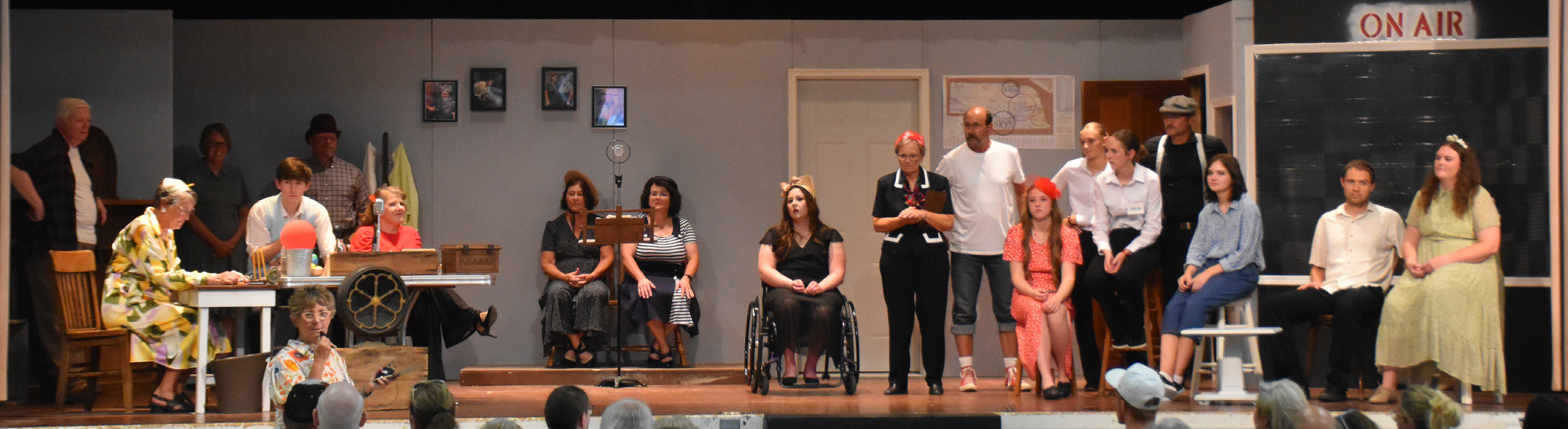 Osceola Community Players presented “Unsound Effects”. Pictured is Jenni Erhart (director) front, talking to the audience. Also pictured is most of the cast: Dave Rinehart, Suzanne Peterson, Connie Kramer, Hayden Lavaley, Evan Feezell, Kendra Gustafson, Gail Channer, Debbie Girard, Erica Burritt, Roxanne Page, Mark Erhart, Makenzie Kuns, Layla Page, Kimbree Page, Blair Page, Clare Willis, Clyde Ericson and Payton DeMers-Sahling. PCN photo by Beth Sparrow.