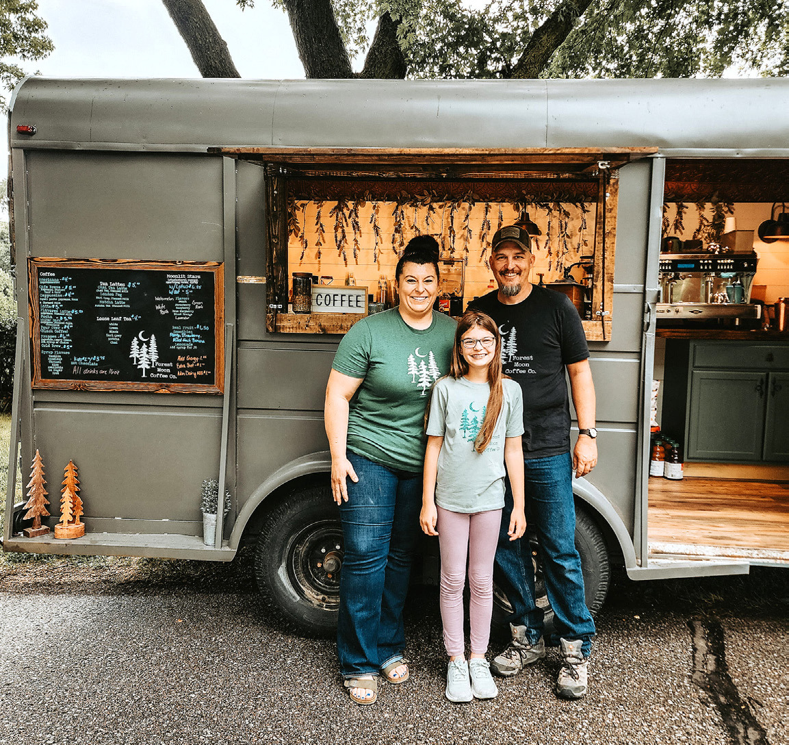 This trailer was converted to Forest Moon Coffee Company. Pictured are Jennifer Pliefke, Jesse Pliefke and daughter Emilia. Photo provided.