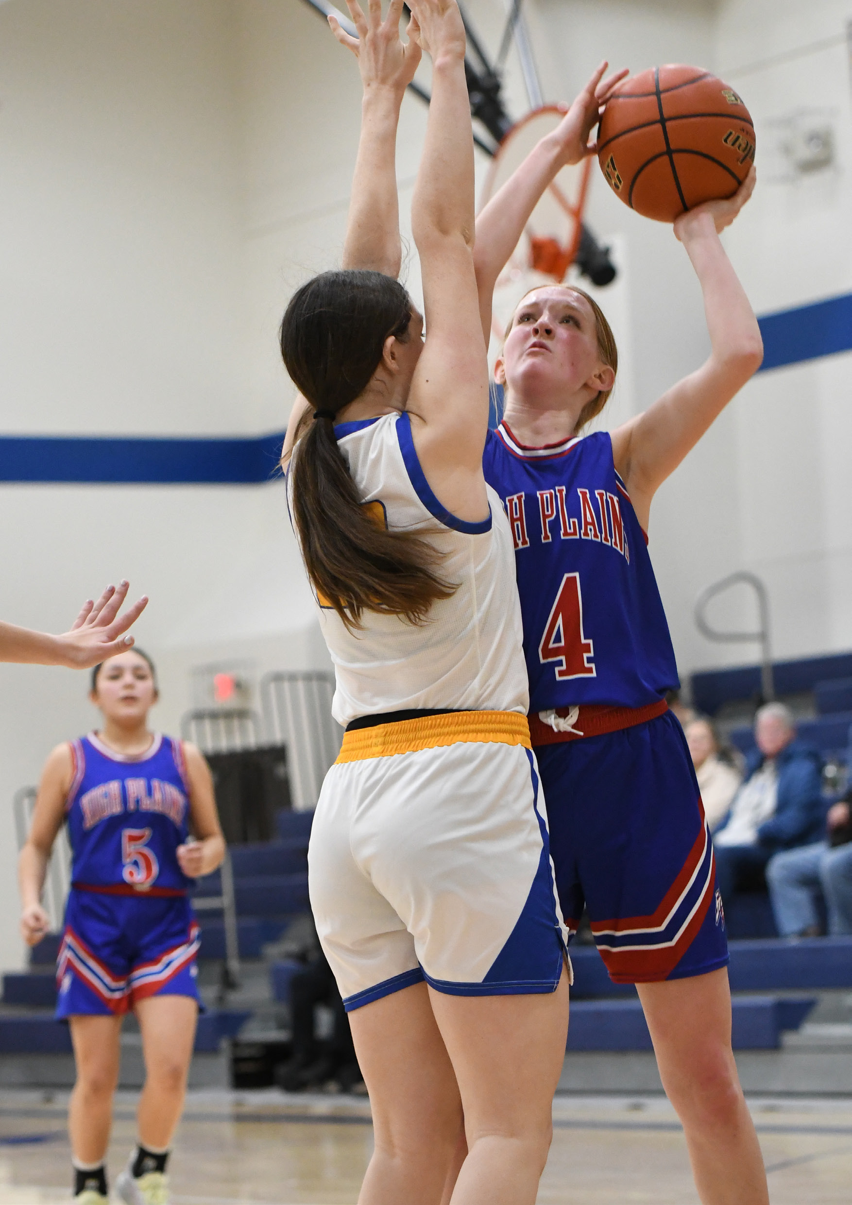 Peyton Hofmann goes up strong for a basket against Nebraska Lutheran. The freshman finished with 6 points in the loss. PCN photo by Rick Holtz 