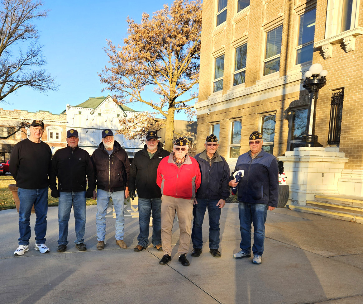Veterans who attended the ceremony included (left to right) Milton Toy, Joe Kresha, Scott Anderson, Kenneth Toline, Owen Kinnan, Leroy Girard, and Charles Shenk. Photo provided.