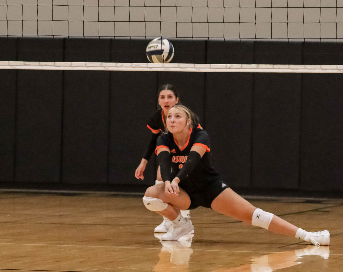 Graci Conkling gets the dig in against Elba earlier this season. PCN file photo by Blaine Winslow.
