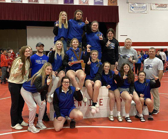The Blue River Panthers won the Valentine invite! Individuals placing included Bailey Turpitt 3rd, Danica Watts 3rd, Jessica Bauers 3rd, Taylor Shelton 3rd and Loralie Logan 3rd. Photo provided.