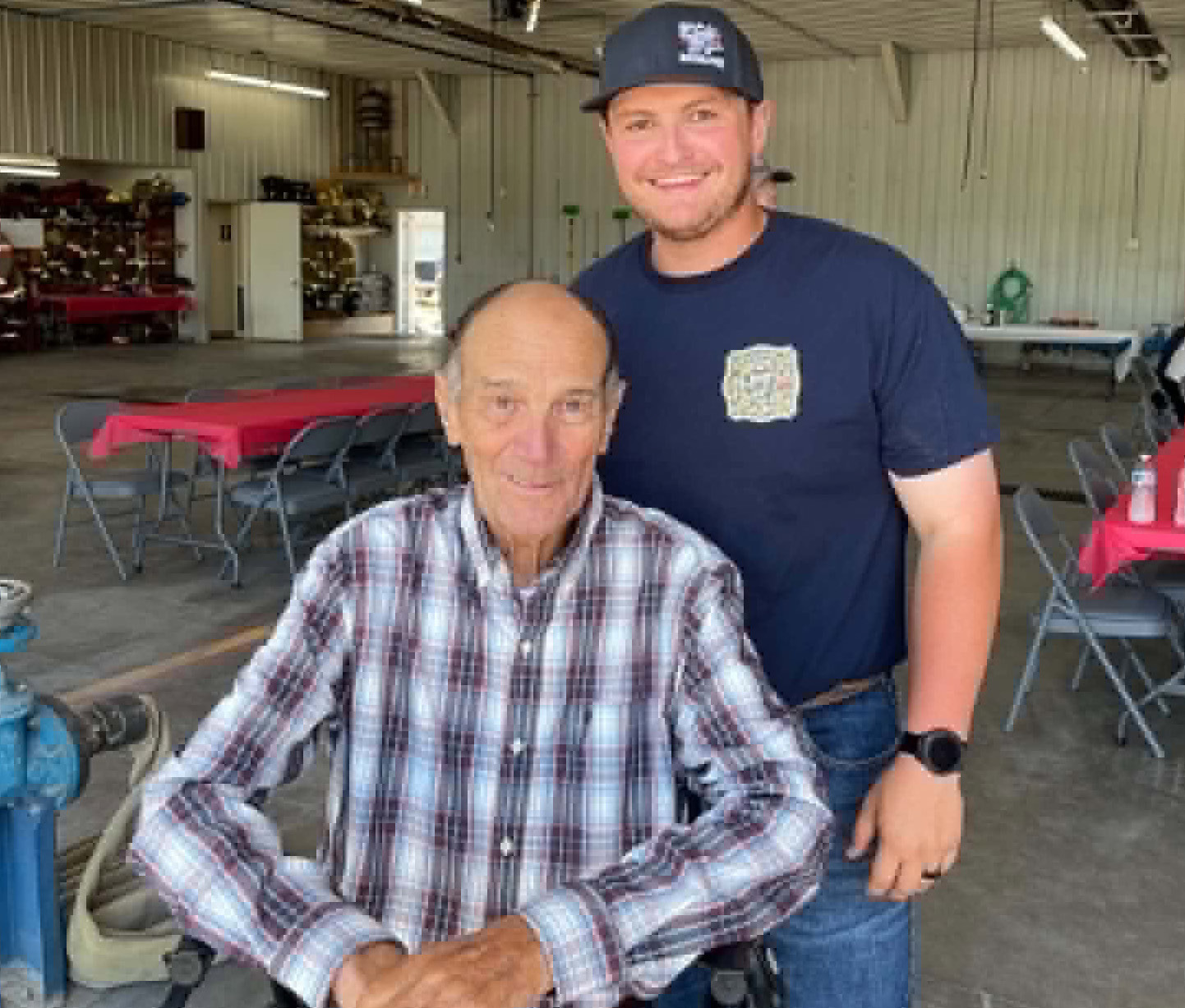 Osceola Fire Department Wing Feed and Cornhole Tournament was a benefit for Johnny Thornton and to help pay for his medical expenses. He is pictured top right with Garrett Fischer, Johnny’s grandson. Photos were provided.