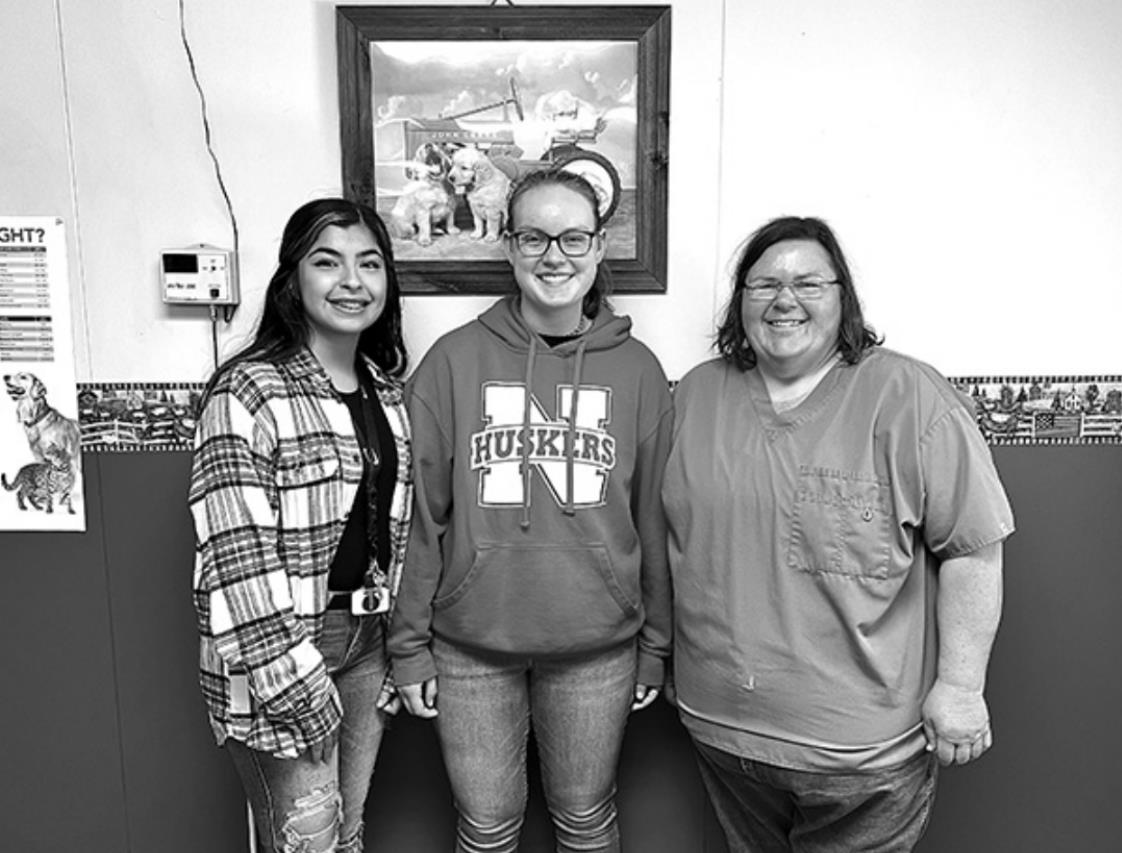 Cross County juniors Janessa Rascon and Madelyn Johansen spent some time visiting Dr. Jennifer Boruch at the Osceola Veterinary Hospital for their job shadow last Thursday. Photo courtesy of Justin DeWitt.