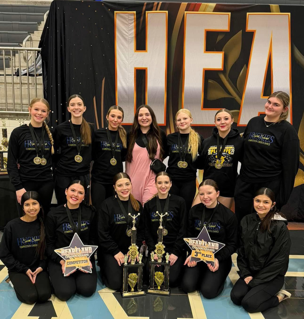 Shelby-RC cheer/dance (above) and Osceola cheer and dance team (below) competed at state competition at the Heartland Championships in Grand Island. Photos provided.