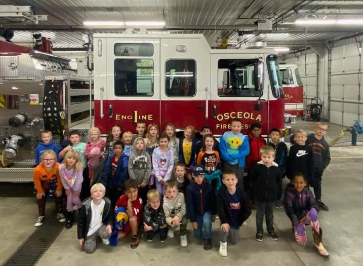Kindergarten and First Grade took their turn at the fire station last week. They learned about fire safety, all the gear and tools they use and all the cool trucks! Thank you to Osceola Fire for the tour, but also for serving and protecting us each day. Photo provided.