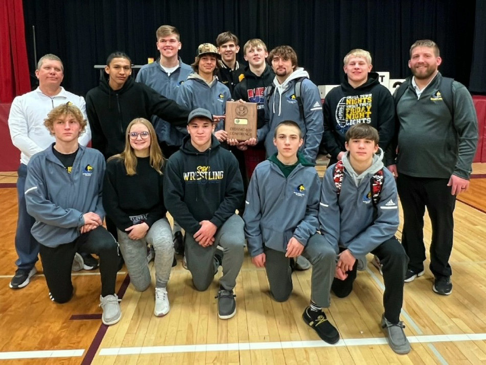 Shelby-Rising City wrestlers had a busy couple of days. On Thursday the Huskies won the 2023 Crossroads Conference Title. On Saturday the team traveled to Kearney for the 2023 NSAA State Dual Championships, where the Huskies finished fourth. 