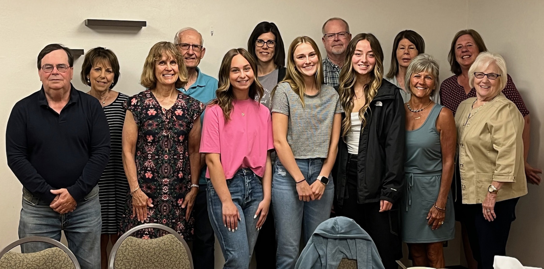 Pictured from left: John Girard, board member, Lana Waller, board member, Susan Chrastil, Foundation Director, LeRoy Gerrard, board member, Scholarship winners: Makayla Quilhot, Shyanne Anderson and Emma Roberts, Nataly Sanley, COO, Steve Peterson, board member, Mary Lerch, board member, Jane Watts, board member, Kathy Gabel, board member, and Karen Stevens, board member. Photo provided. Not pictured are Marcus Augustin, CEO, and Margie Hayes, board member
