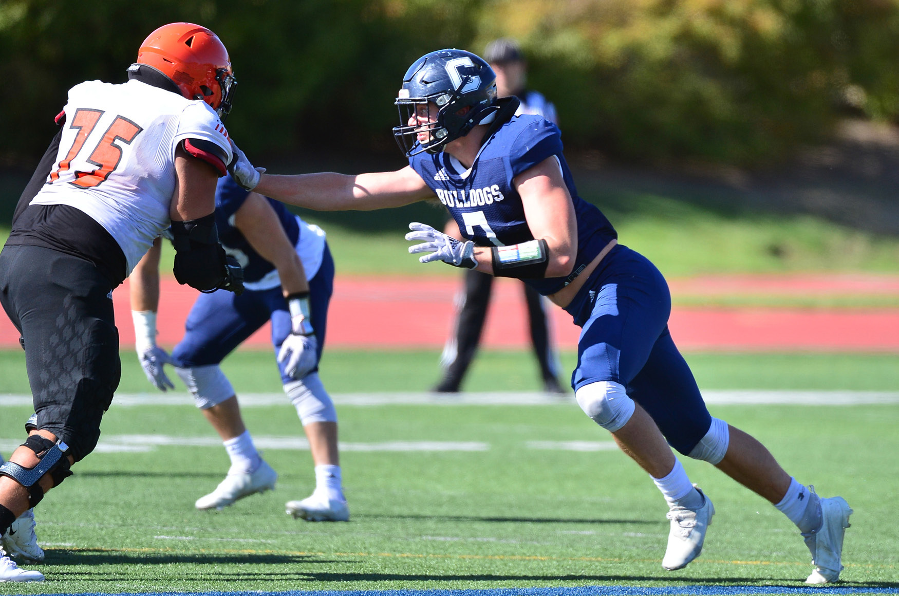 Kyle Sterup defends an opponent for Concordia University last fall. Photo by Ben Meyer, Concordia Athletics.