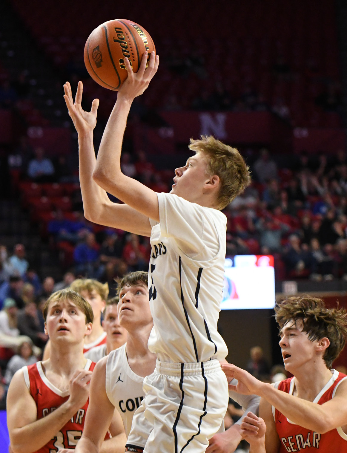 Sawyer Anderson takes a shot against Cedar Catholic. PCN photo by Calvin Holtz.