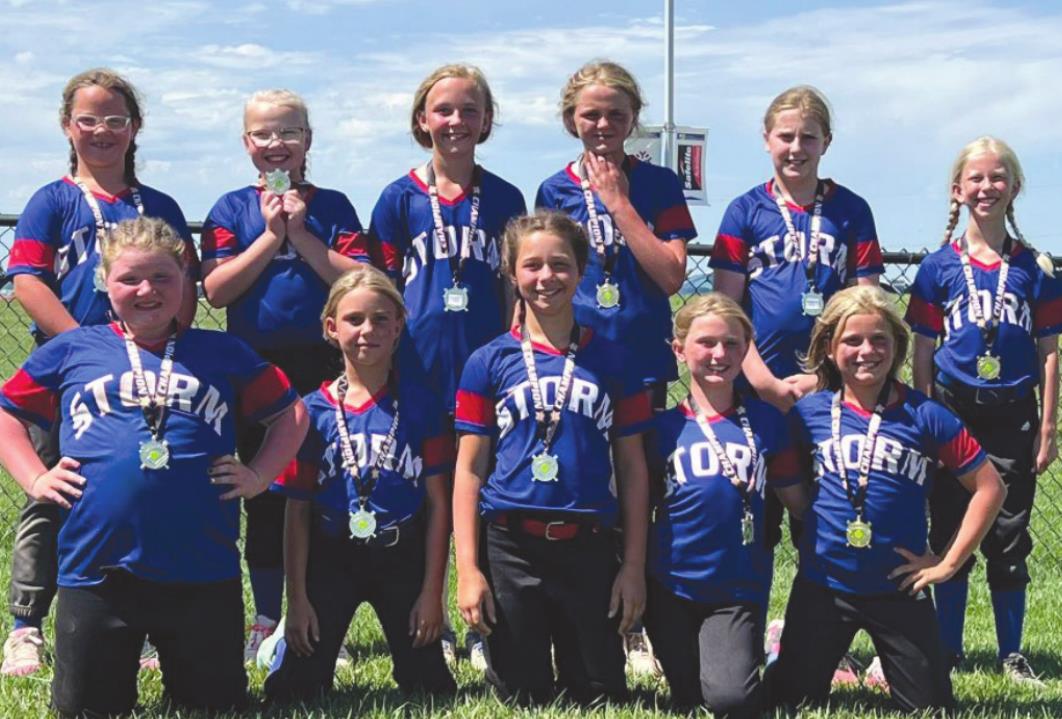 HPC Storm 10 & Under softball team finished fourth place in their league tournament. The team consists of Adlee Grigsby (front left), Zemi Gehring, Ava Lindburg, Izzy Helgoth, MaKenna Fuhrman, Kimber Majerus (back left), Zaydalin Johannes, Peyton Van Pelt, Taya Hans, Paisyn Edwards, Kinley Spurling.