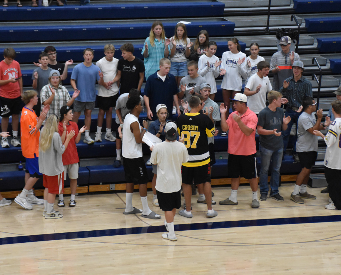 The Cougar student body cheered on the volleyball team Thursday night at their home game against Shelby-Rising City. PCN photo by Beth Sparrow.
