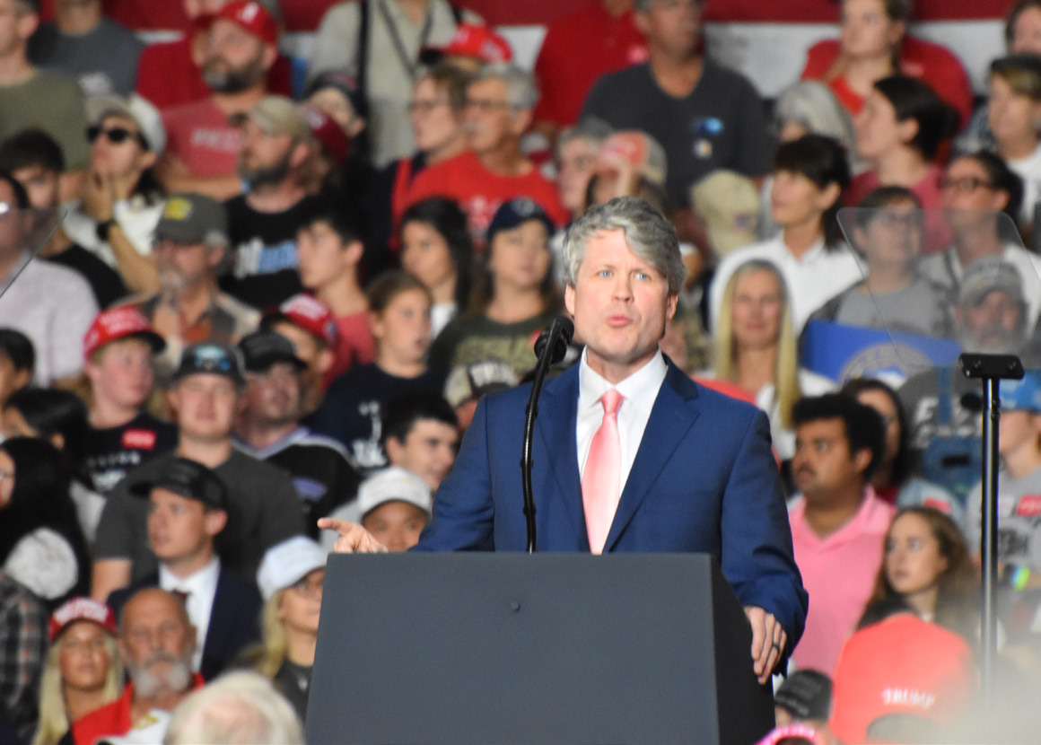 Attorney General Hilgers (above) and Representative Adrian Smith (below) were two who spoke briefly at the Republican rally on Monday. PCN photos by Beth Sparrow.