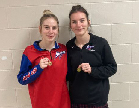 Bailey Gress (left) placed third wrestling at 120 and Dakota Gress (right) placed first wrestling at 130 at the Crete High Invite. Photo provided.