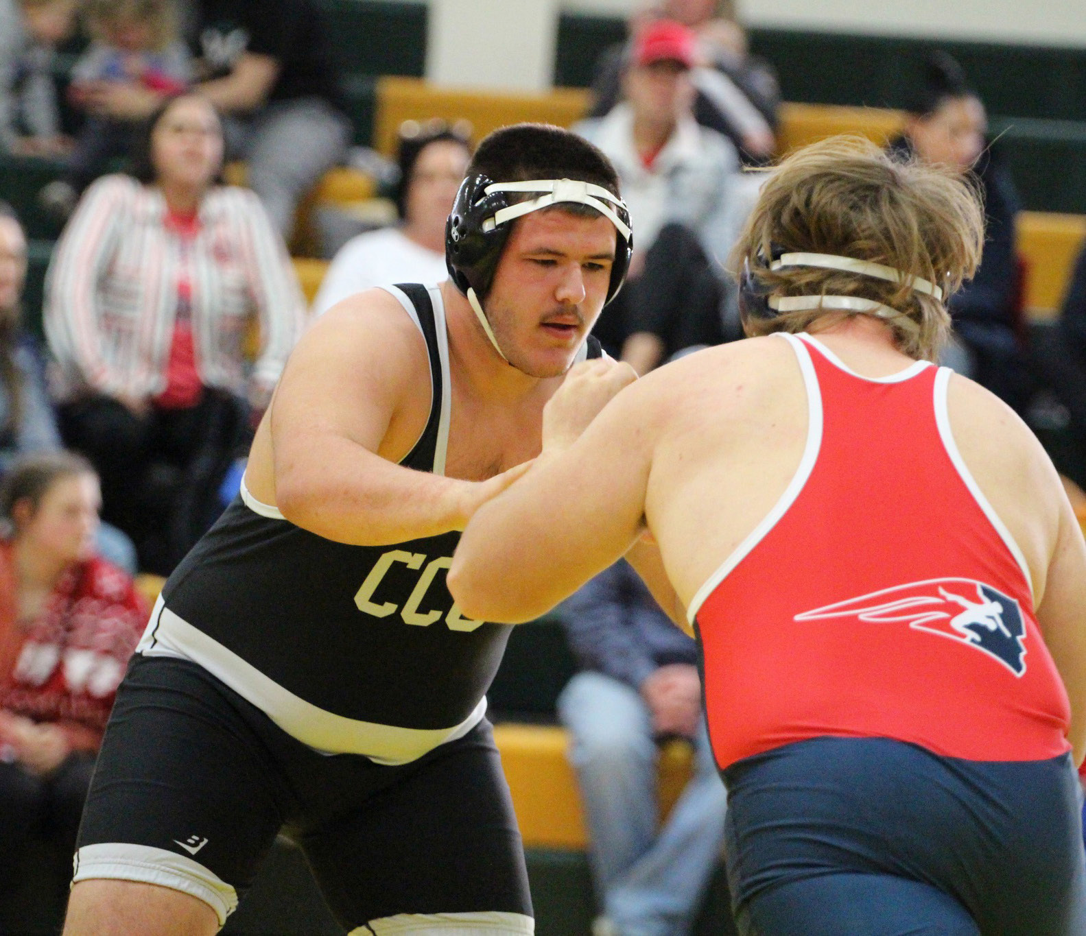 Brenden Gabel wrestles an opponent at Kearney Catholic duals on Saturday. PCN photo by Travis Lane.