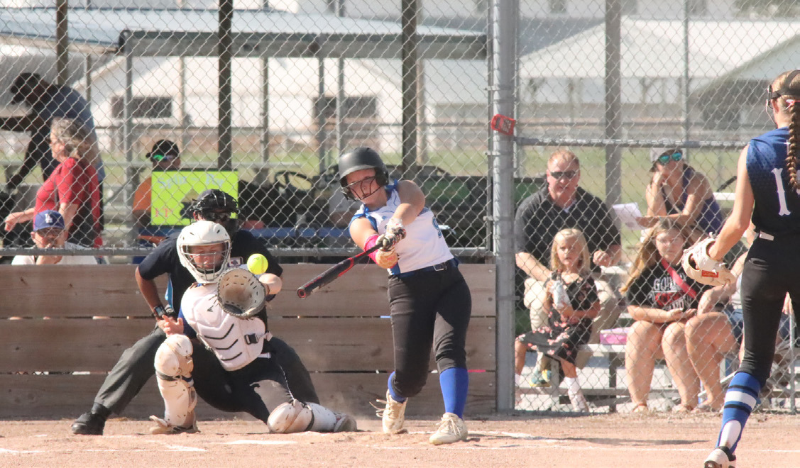Ashlyn Long of Blue River singles against GACC. PCN file photo by Ken Kush.