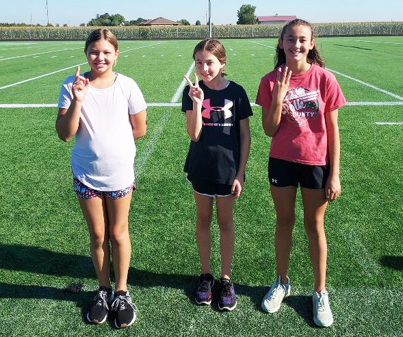 After the first round of the fitness race your top three 6th grade girls are 1st: Kaileigh Covert, 2nd: Kaylynn Haase, and 3rd: McKenna Stewart!! Photo provided.