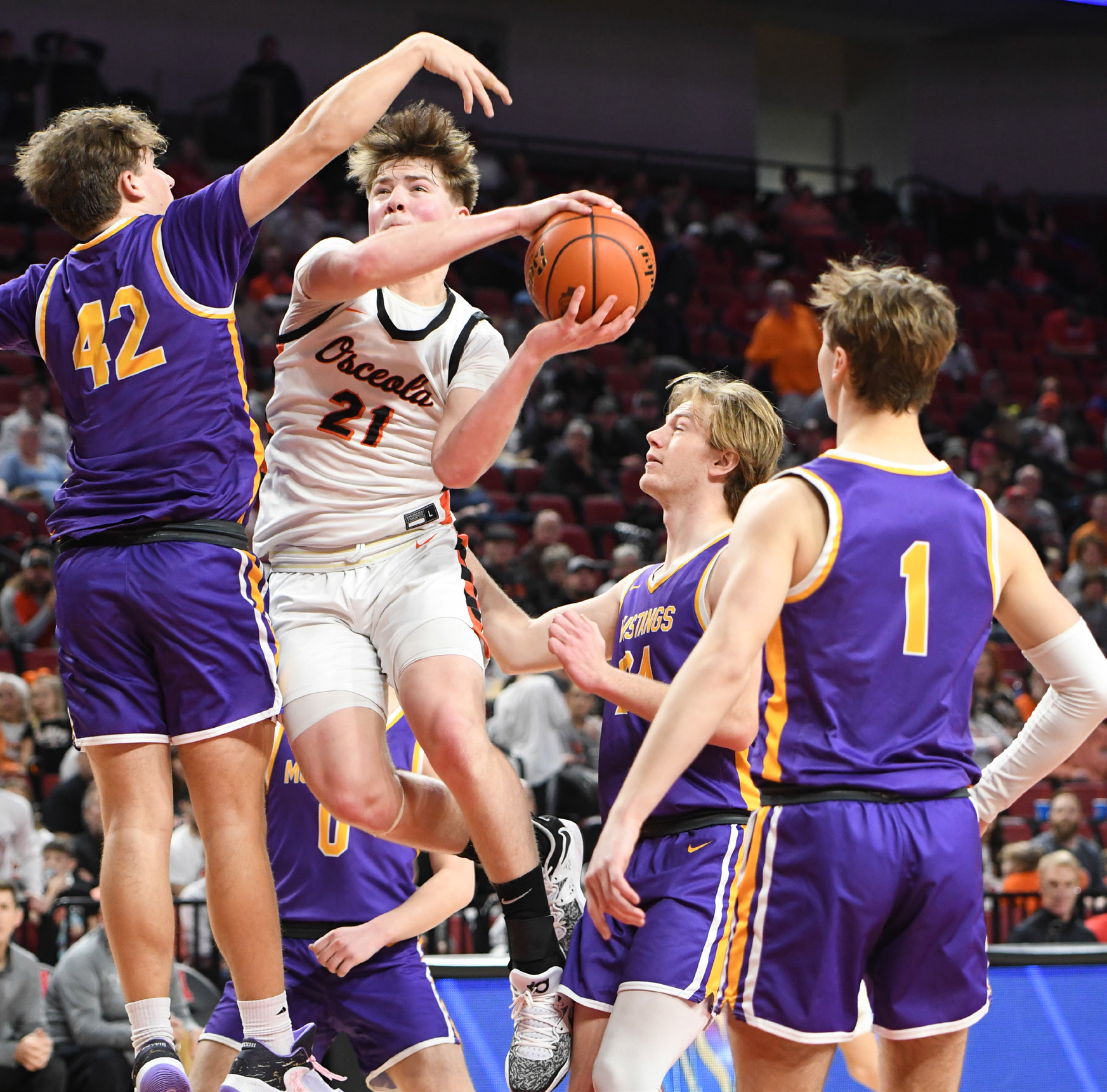 Kale Gustafson goes hard to the basket in the second half against SEM. PCN photo by Rick Holtz