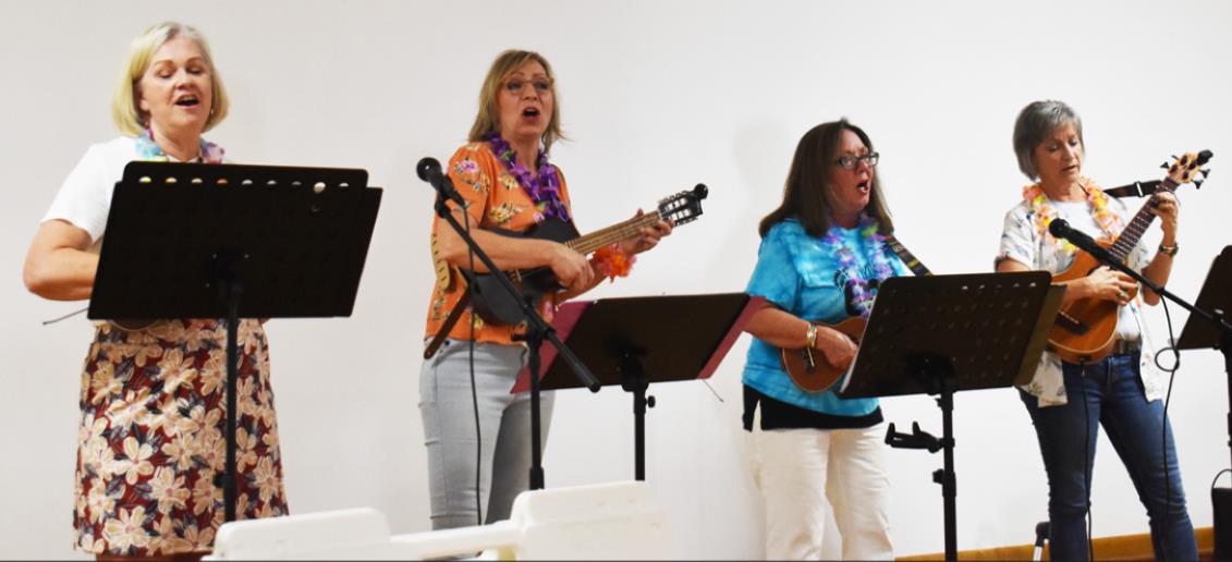 The Seward County Uku-ladies are pictured entertaining at St. Anne’s Guest Night. Left to right are Kathy Klotz, Mary Fiala, Jeannette Adamek and Nancy Stutzman.