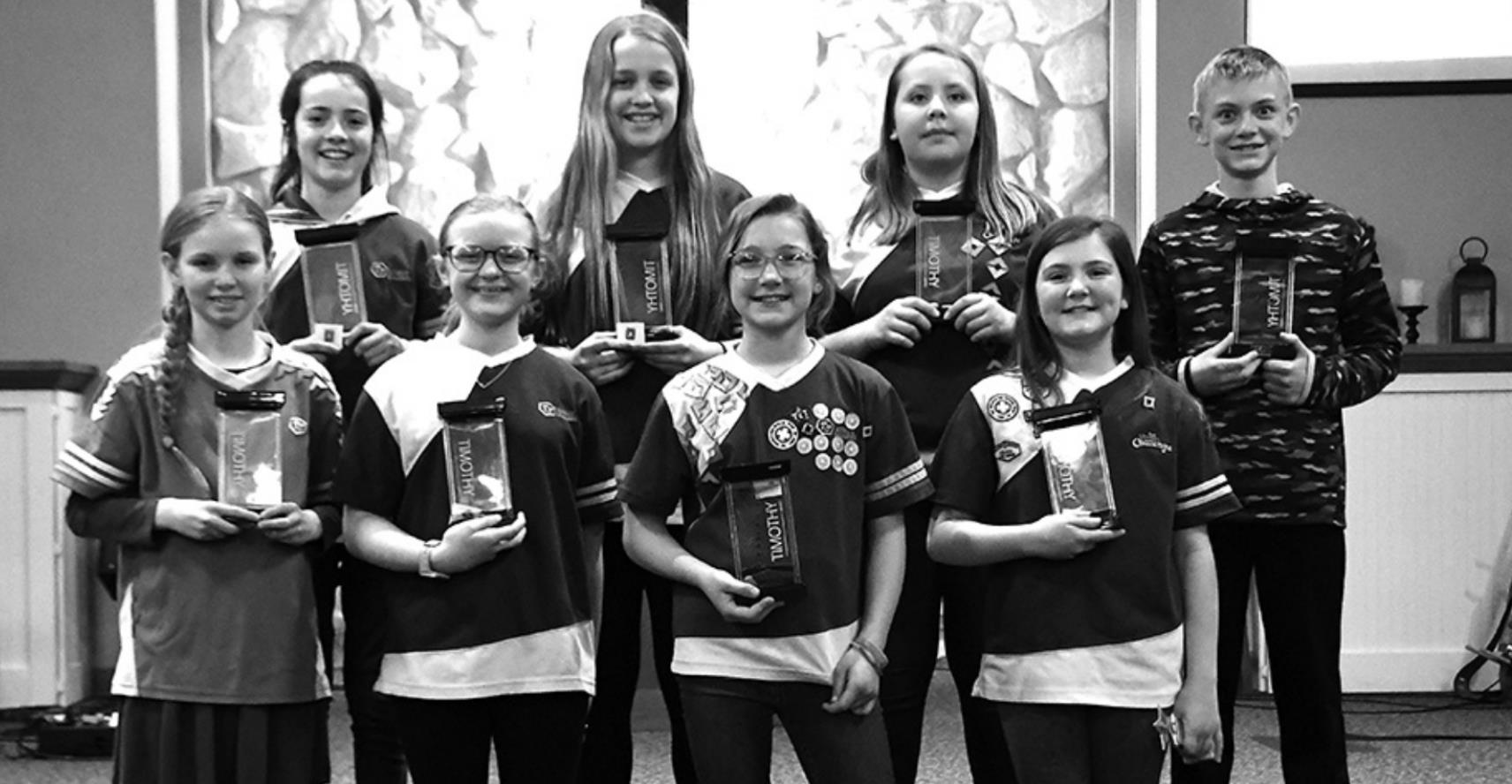 Timothy Trophies were awarded to front row (l to r) Liana Hanson, Atlee Sweitzer, Katie Sidak, Lily Cramer. Back row (l to r) Olivia Phillips, Olive Peterson, Marivel Nyberg, Parker Redden.
