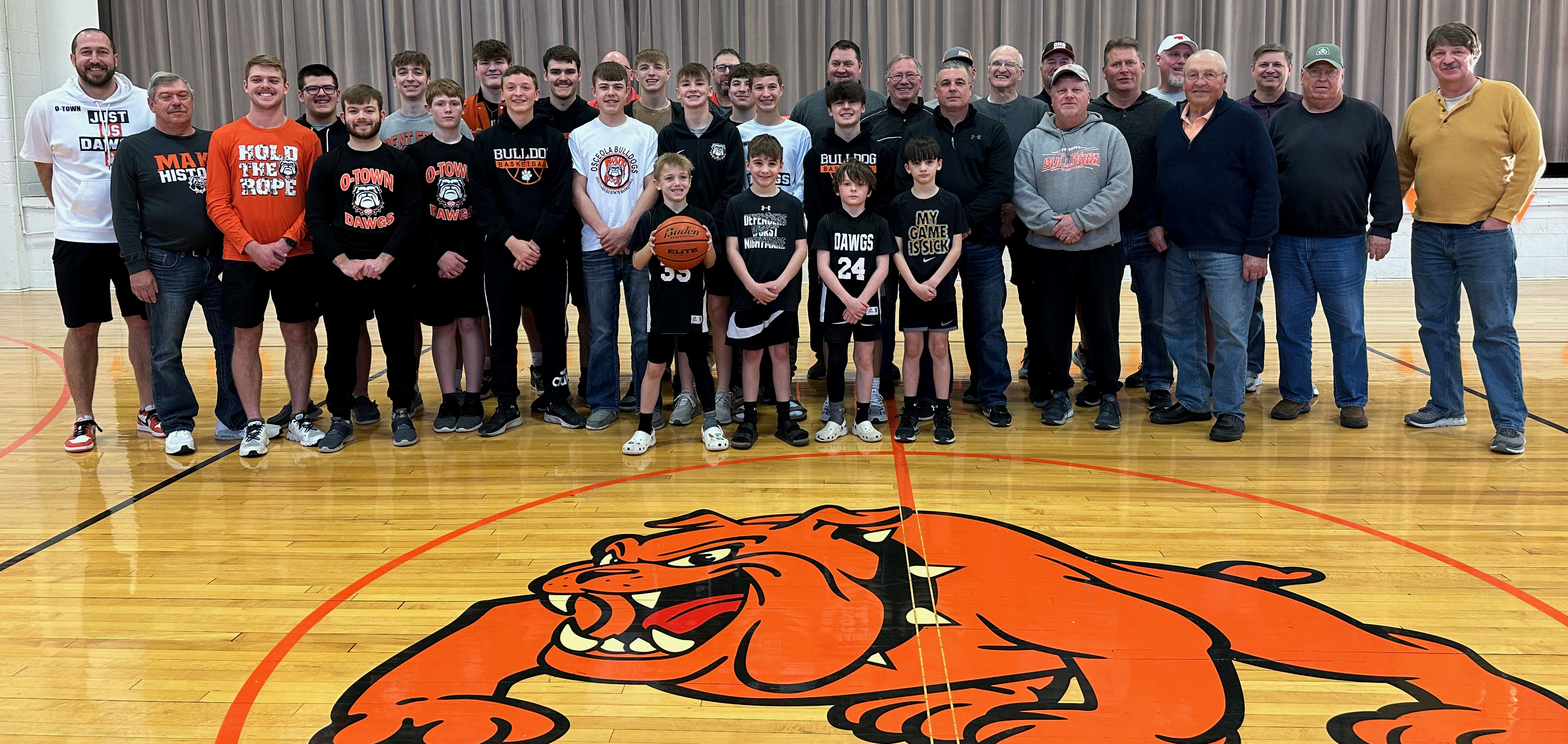 Members of the 1988 state-qualifying basketball team joined this year's squad as the Osceola community prepares to send boys basketball team to Lincoln this week as they try to bring home a state title. There was a pep rally Sunday at the Osceola City Auditorium. PCN photos by Rick Holtz