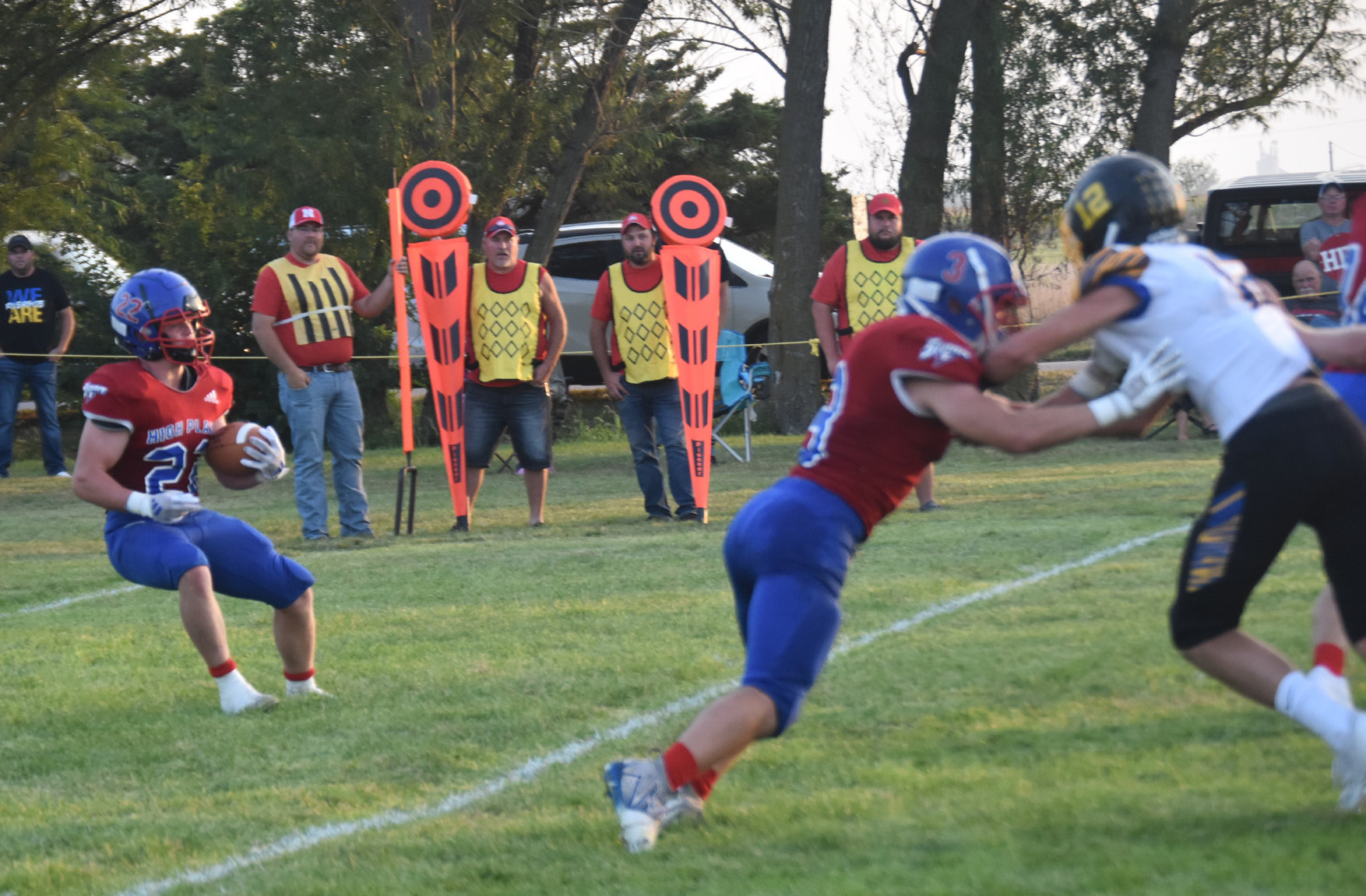 Gage Friesen gets ready to run the football, as Jacob Lesiak blocks. PCN photo by Kirk Sparrow.