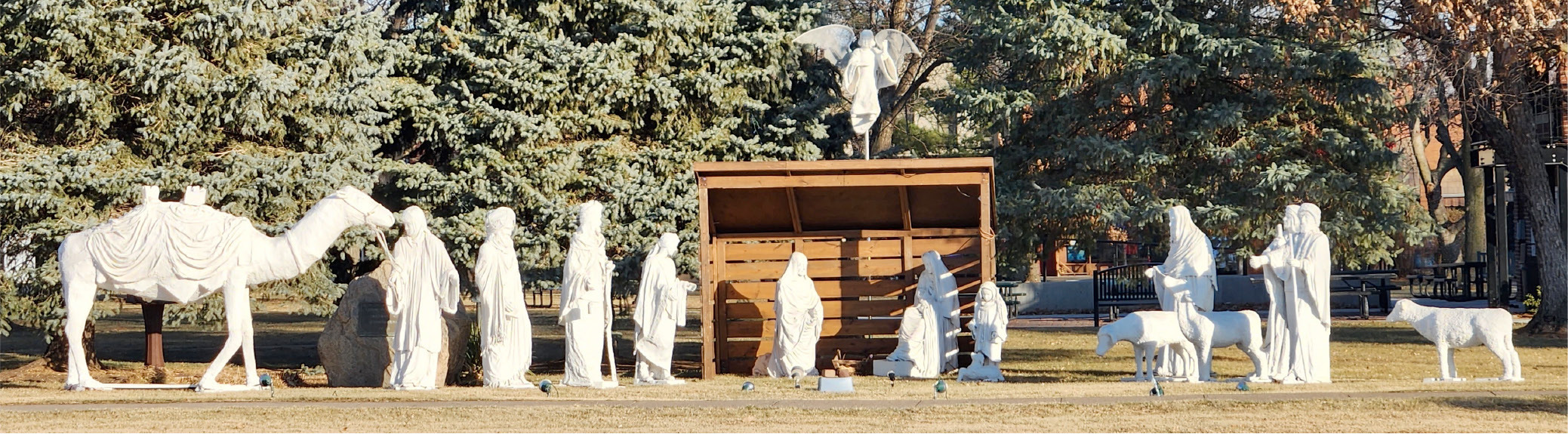 The nativity beautifully decorates the town square each holiday season. It needs a better home so the Chamber is asking for donations for an event storage facility. Photo provided