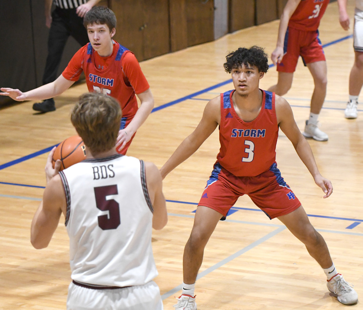 Mario Lesiak (right) looks to keep the Eagles offense on their heels in their first round matchup. PCN photo by Rick Holtz